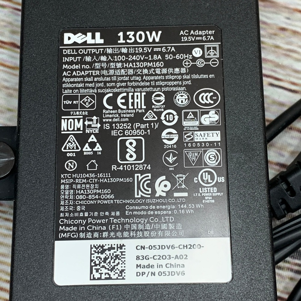 Dell 130W‎ AC Adapter Power Supply 19.5V 6.7A Model HA130PM130 Laptop Charger